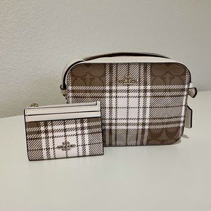 Signature Plaid Coach Camera Bag and Mini Skinny ID Case